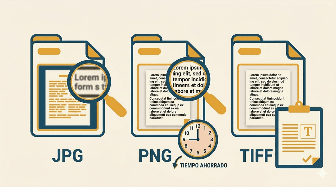Mejores formatos de imagen para OCR: JPG vs PNG vs TIFF