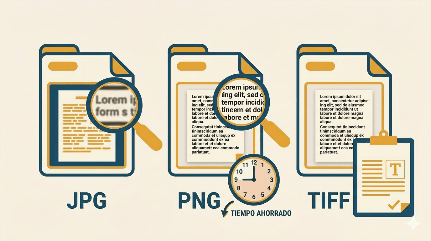 Mejores formatos de imagen para OCR: JPG vs PNG vs TIFF
